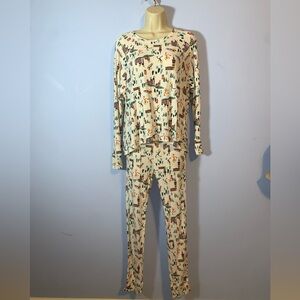 Aerie luxe thermal modal pajamas winter ski scene chaulk top XS bottoms small